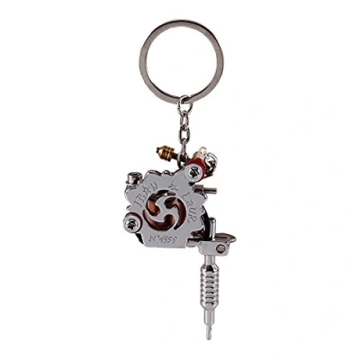 Image de porte clés de machine, pistolet tatouage portable, ornement ou décoration unisexe, en alliage métallique pour débutants tatoueurs professionnels