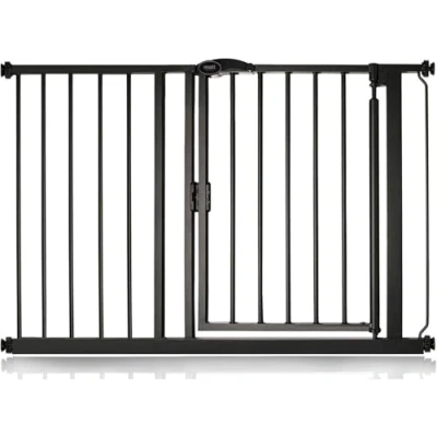 Image de Safetots Barrière de Sécurité à Pression Fermeture Automatique, 111 cm 118 cm, Noir Mat, d&#039;Escalier Automatique pour Bébé,