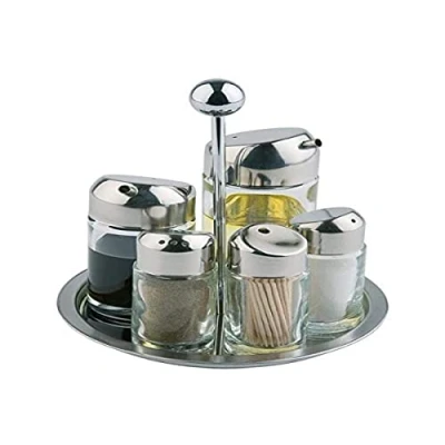 Image de APS burette, ensemble vinaigre et huile, support de table pour le sel, poivre, vinaigre, l&#039;huile, les cure dents, rotatif, récipient en verre avec couvercle acier inoxydable fermeture tournante, 16 x cm, 20 cm hauteur