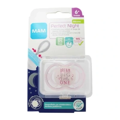 Image de MAM tétine qui brille dans le noir, à partir de 6 mois, extra fine et flexible en silicone facilement acceptable, avec boîte auto stérilisatrice, perfect, rose vif, lot 1