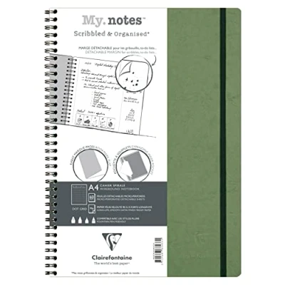 Image de Clairefontaine 783433C Collection Age Bag Un Cahier à Spirale Marges Détachables MyNotes Vert A4 21x29,7 cm 120 Pages DOT Papier Blanc 90 g Couverture Carte Lustrée Grain Cuir