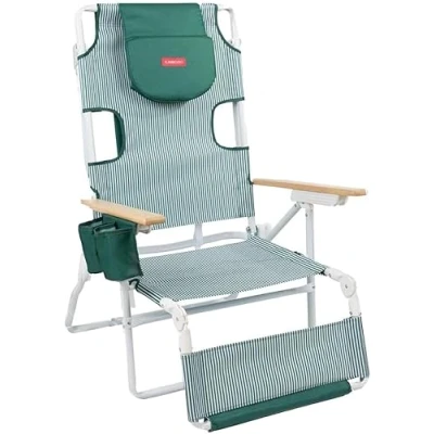 Image de Flamingueo Chaise de Plage, Trou Rembourré Tête et Bras, Inclinable 5 Positions, Repose Pieds Accoudoirs Confort, Poignées Sac à Dos Facile Transport, 83,2 x 66,7 97 cm