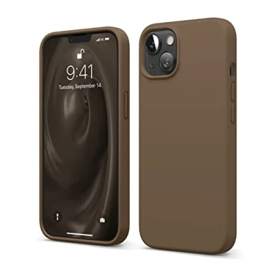 Image de elago Coque Silicone Liquide Compatible avec iPhone 13 (6.1), Case en Premium, Étui Protection Complète Cover Antichoc à 3 Structure, Microfibre Douce Empêche Les Rayures (Marron)