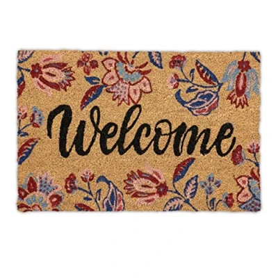 Image de Relaxdays Paillasson «Welcome», Fibres de Coco, L x P : 40 60 cm, Motif Floral, intérieur, extérieur, Multicolore