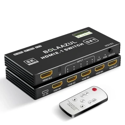 Image de Switch HDMI 2.1 4K 120Hz 5 Ports, BolAAzuL Commutateur avec IR5 Entrées à 1 Sortie Switcher8K 60Hz/2K 144Hz Multi Ports Hub in HDR 48Gbps Dolby Vision pour TV/Xbox Series X/PS5