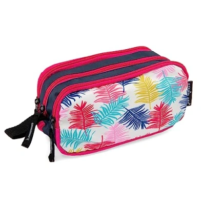 Image de STARPLAST SCHOOL CASE Porta tout, 3 fermetures éclair, compartiments, grande capacité, polyvalent, pour l&#039;école, le travail, l&#039;université FEUILLES