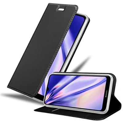 Image de cadorabo Coque Compatible avec Huawei Y6 2019 en Classy Noir Housse Protection Fermoire Magnétique, Stand Horizontal et Fente Carte Portefeuille Etui Poche Folio Case Cover