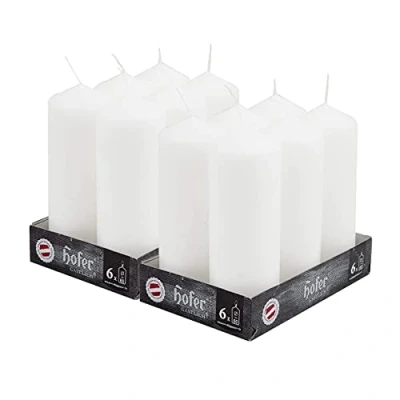 Image de Hofer Bougies Pilier 12 pièces 54 heures de combustion Blanc 6 cm x 16,5 Cire non parfumée, sans gouttes, longue durée, qualité UE