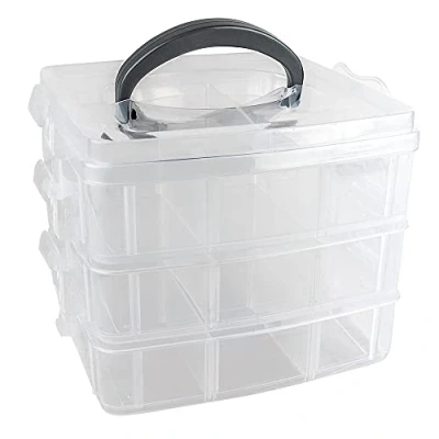 Image de ideen mit herz Boîte de rangement avec couvercle et poignée transport 18 compartiments 16,5 x 15,5 13 cm 3 niveaux 6 chacun pour petits objets, perles, bijoux, vis
