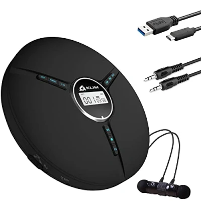 Image de KLIM Discman Lecteur CD Portable avec Batterie Intégrée + Écouteurs Fusion Mini Walkman CD, Baladeur Compact, Compatible R, RW et MP3 [NOUVEAUTÉ 2024] Noir