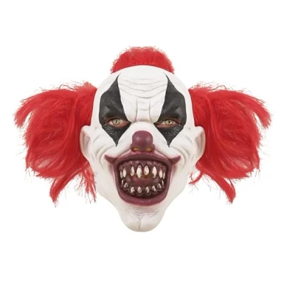 Image de Masque intégral de Clown pour Halloween avec Cheveux, Adulte, Unisexe (Blanc, Rouge)