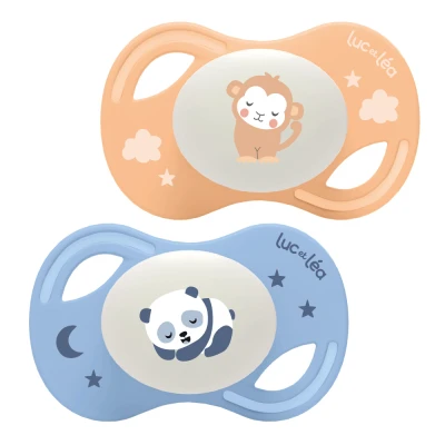 Image de Luc et Léa Collection 2 Sucettes Nuit Anatomiques Tetine Extra Slim 6 18 Mois Singe Panda