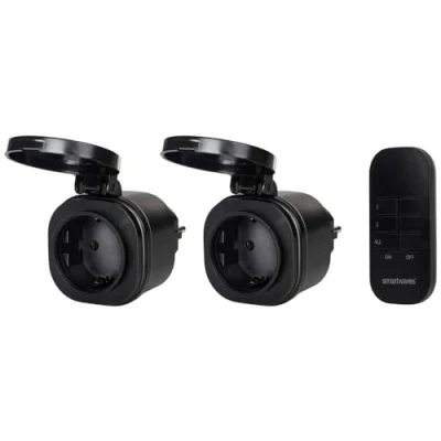 Image de Smartwares Set de mini interrupteur d&#039;extérieur 7,2x7,6x1,4 cm Noir