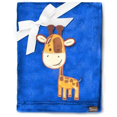 Image de Be Mammy Couverture chaude pour bébé Peluche cadeau enfant avec motif 3D BE20 168 (Bleu Foncé Girafes)