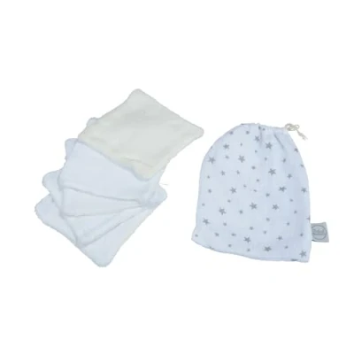 Image de Bébé Douceur, Set de 5 Débarbouillettes Gaze Coton et Eponge 11 x cm avec Pochon Blanc