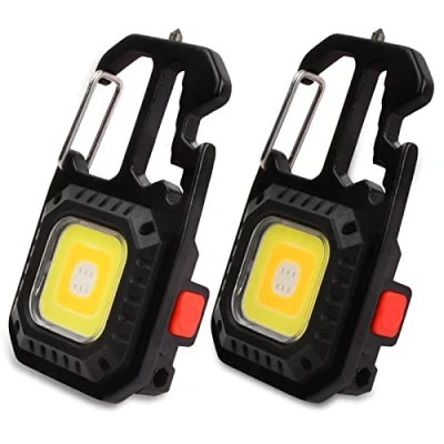 Image de 2Pcs Mini portable LED lampe de travail porte clés poche, 7 modes USB rechargeable COB avec tournevis décapsuleur base magnétique pour camping réparation éclairage secours