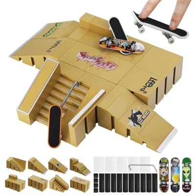 Image de ideallife Finger Skate Mini Park Kit, Skateboard Ramp Set avec 8 Board Site Parties et 3 Planches à Doigts