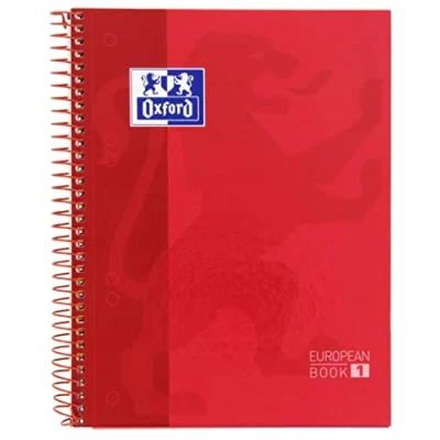 Image de Oxford, Europeanbook 1 Cahier A5 micro perforé, couverture extra rigide, 80 feuilles, quadrillage 5 x 5, couleur rouge