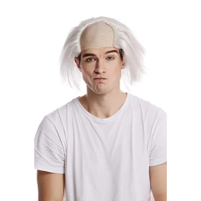 Image de WIG ME UP 91124 ZA68 Perruque cheveux blancs calvitie mi chauve halloween carnaval Einstein Igor professeur vieux grand père