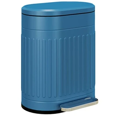 Image de HOMCOM poubelle de cuisine, 20L, à pédale, ovale, en métal avec couvercle fermeture douce, anti traces doigts, seau intérieur amovible, 36,5 x 31,2 45 cm, bleu