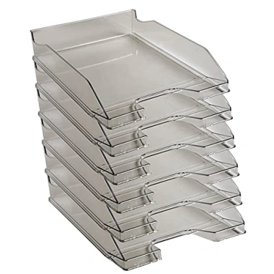 Image de Exacompta Réf. 113227D Lot de 6 corbeilles à courrier COMBO MIDI dimensions utiles 34 x 25 6,5 cm pour documents au format A4 + couleur gris transparent glossy