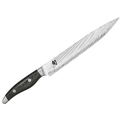 Image de KAI Shun Nagare Couteau à Jambon 23 cm Longueur de Lame Double Noyau en Acier Damascus 72 Couches VG 2 &amp; 10 Pakkawood Gris Noir Fabriqué la Main au Japon Viande Forgé