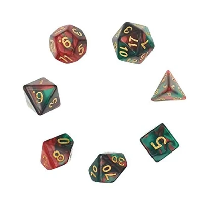 Image de Dés Polyédrique, 7 Pieces Polyédrique Jeu de Dice pour MDG MTG RPG Donjons et Dragons D&amp;D Jeux Role Playing D4 D6 D8 D10 D12 D20 Rouge/Vert