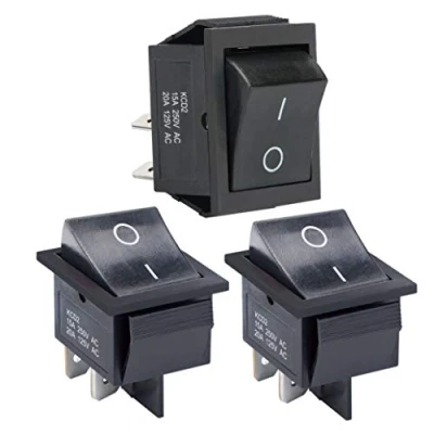 Image de APIELE Lot de 3 interrupteurs à bascule, 2 positions marche/arrêt avec DPST 4 broches, 250 V 16 A, interrupteur bascule pour maison, industriel, bricolage KCD2 201 (noir)