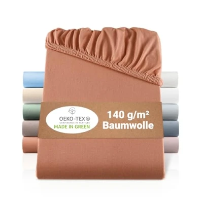 Image de BaSaTex Drap housse en jersey bio 120 x 200 cm 100 % coton certifié GOTS Couleur : terre cuite