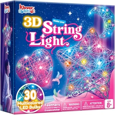Image de Klever Kits Kit d&#039;art de corde 3D pour enfants 8 9 10 11 12 ans, arts et artisanat, ensemble lanternes à faire soi même filles, jouet lumineux guirlande lumineuse, cadeaux d&#039;anniversaire