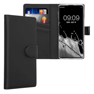 Image de kwmobile Étui à Rabat Compatible avec Samsung Galaxy S10 Coque Simili Cuir Compartiment Cartes Support Noir