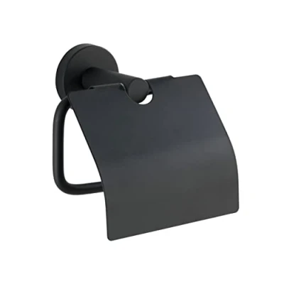 Image de WENKO Distributeur de papier toilette en acier inoxydable Bosio Black matt avec couvercle matériel vissage pour le montage mural inclus Mat
