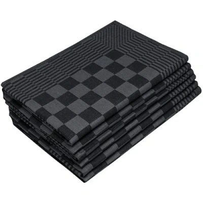 Image de ZOLLNER Lot de 6 torchons en Coton 65x65 cm extrêmement absorbants et Robustes lavables jusqu&#039;à 60C à Carreaux Noir qualité gastronomique certifiés Oeko Tex®