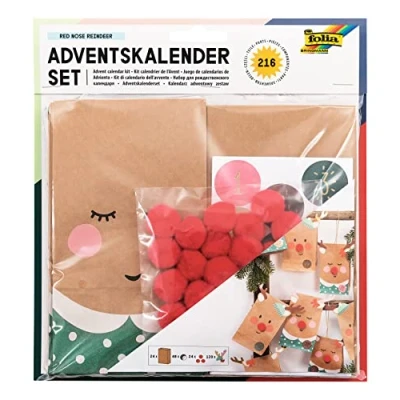 Image de folia 9384 Calendrier de l&#039;Avent Red Nose Reindeer, 24 sachets à remplir et bricoler soi même, avec Accessoires, 9384, Multicoloured