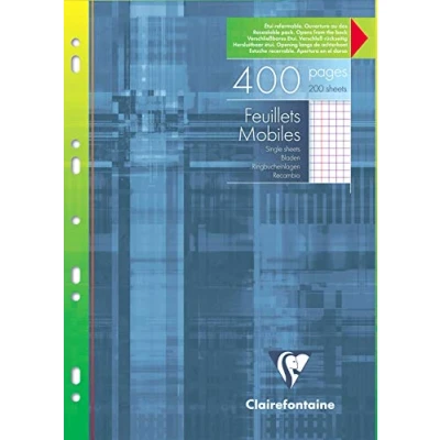 Image de Clairefontaine 17922C Un Étui de Feuillets Mobiles Perforés A4 21x29,7 cm 400 Pages Petits Carreaux avec Marge Papier Blanc 90 g Réutilisable