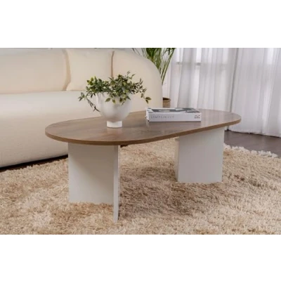 Image de Table de basse ovale en aggloméré Sable noyer, blanc