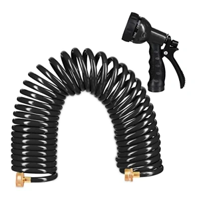 Image de Relaxdays Tuyau d’arrosage Spirale, Long Jusqu’à 10 m, d’Eau Flexible avec Pistolet, réglable 7 Modes, Noir