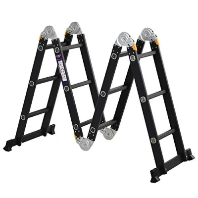 Image de HOMCOM Echelle Aluminium Pliable Multifonction 5 Positions 3,7 m 12 échelons Certification NF EN131 Charge Max. 150 Kg Noir