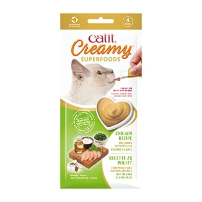 Image de Catit Pâte à lécher Creamy Superfood pour Chats avec Viande de Poulet et superaliments, Noix Coco Chou frisé
