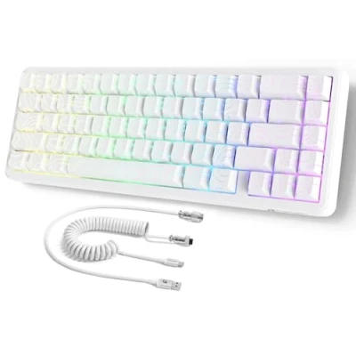 Image de MAMBASNAKE ATTACK SHARK X65 HE Clavier à Déclenchement Rapide, Précision RT de 0,01mm, 8KHz, Filaire Effet Hall 60% avec Câble 8 KHz, Actionnement Réglable, Snap Tap, pour PC,Contour Blanc