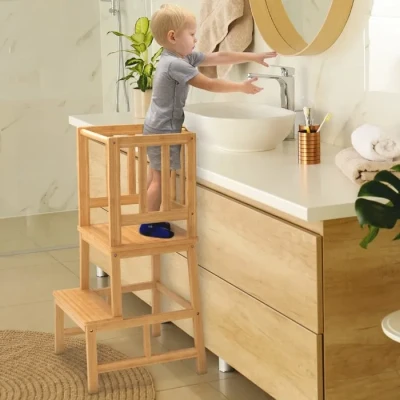 Image de COSYLAND Tour d Observation Enfant, d&#039;observation Montessori Certifiée CPC, d&#039;apprentissage en Bambou Naturel, Structure Anti basculement Plus Stable