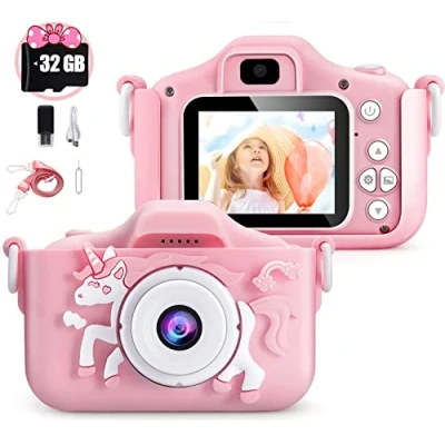 Image de Caméra pour Enfant avec Coque en Silicone Souple de Dessin animé Enfants à partir 4, 5, 6, 7, 8 Ans Carte SD 32 Go Écran 2,0&quot; 1080p HD 20 MP garçons et Filles