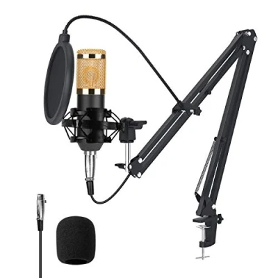 Image de Microphone à Condensateur USB, Enregistrement pour Ordinateur de Bureau et Portable avec Support réglable Cardioïde Professionnel Studio Conversation Youtube Voice