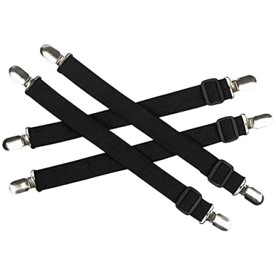 Image de ANCLLO Lot de 4 attaches réglables pour drap lit, clips housse, porte jarretelles avec sangles support élastiques, noir