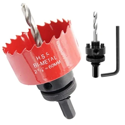 Image de Scie cloche 60mm, LAIWEI A2 mèche à arbre pour usage intensif, foret 4341,outil de perçage percer des trous dans différents types bois, aluminium, PVC, etc.