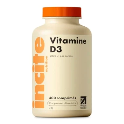 Image de Incite Nutrition vitamine D 2000ui 400 comprimés de D3 qualité faciles à avaler un demi comprimé par jour Cholécalciférol VIT Supplément végétarien Fabriqué au UK