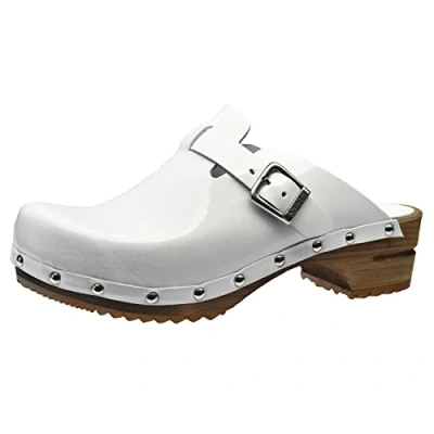 Image de Sanita Krisla Sabots Ouverts Produit Original Fabriqué à la Main pour Femme en Cuir avec Semelle Bois Durable Blanc 37 EU