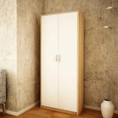 Image de Home Collective Armoire multi usages avec 8 compartiments à balais, finition mate, 6 étagères et 2 portes, en panneau stratifié de 74 cm large poignées polymère qualité supérieure