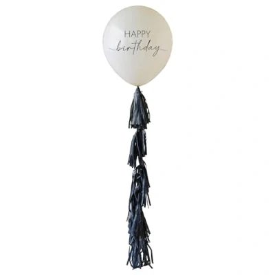 Image de Ginger Ray Ballon Happy Birthday avec queue de pompon noir, taille L