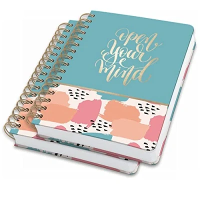 Image de SIGEL JN611 Lot de 2 Carnets notes à spirale premium, 16,8 x 21,5 cm, pointillé, couverture rigide, motif coups pinceau, pastel/vert/orange/rose Jolie